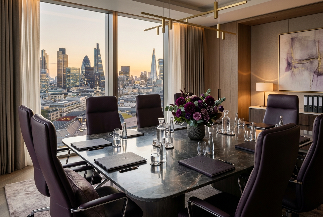 Elegant private boardroom prepared for a confidential corporate meeting