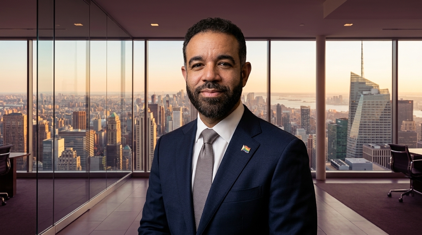 Eddy Soler in a cinematic New York corporate setting